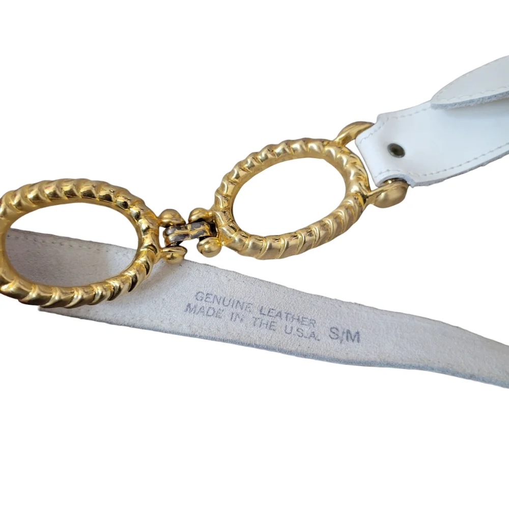 Vingage White Leather Gold‎ Link Belt